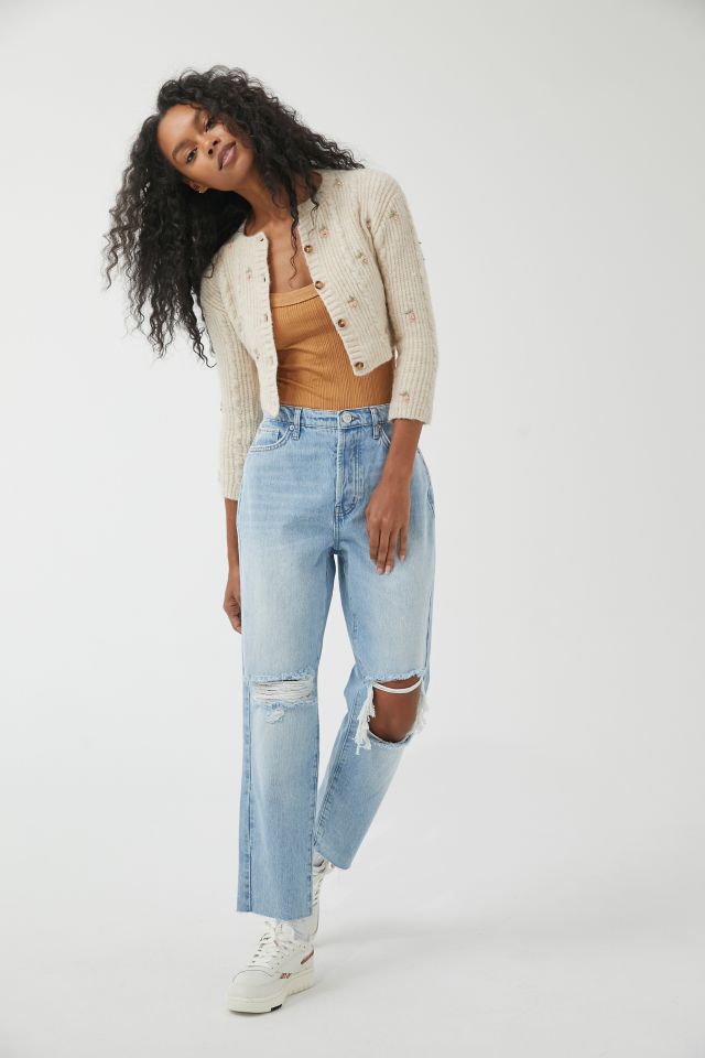BDG High-Waisted Slim Straight Jean – Ripped Light Wash