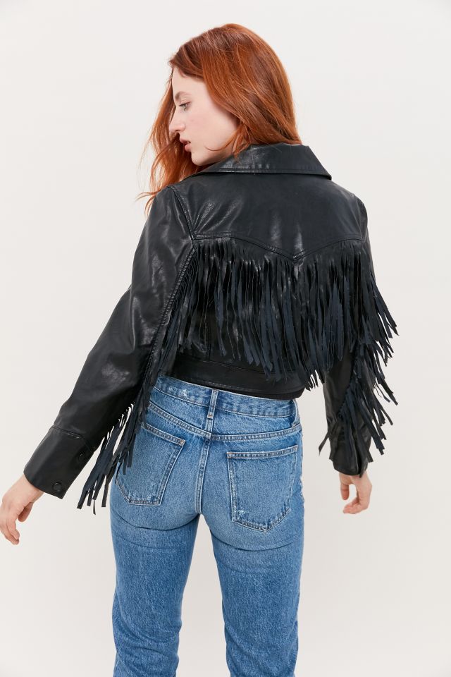 UO Mira Fringe Faux Leather Jacket #1