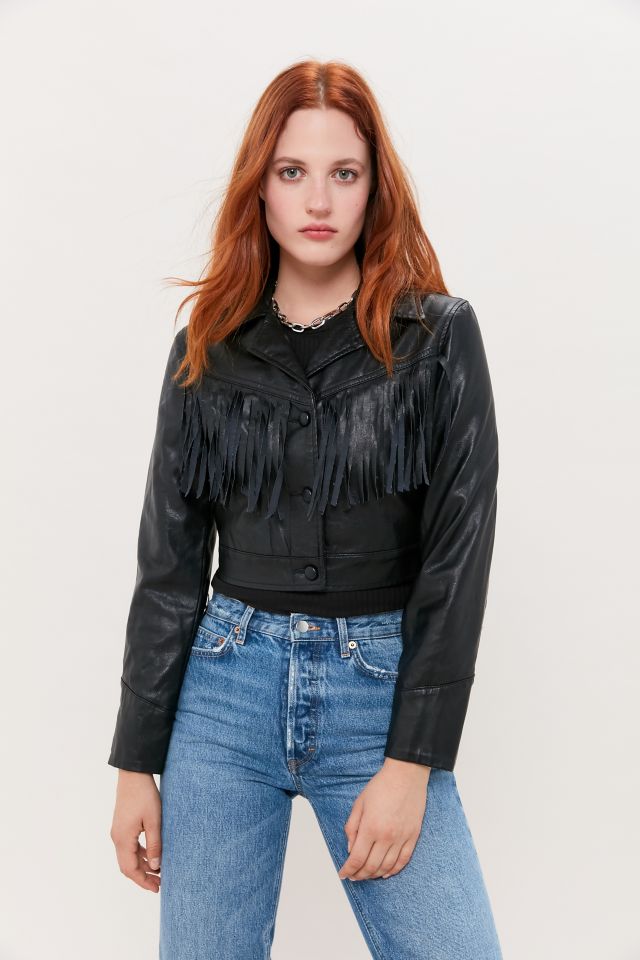 UO Mira Fringe Faux Leather Jacket #3