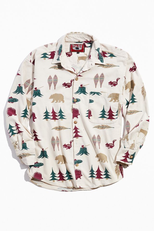 Vintage True Grit Outdoor Print Flannel Button-Down Shirt 