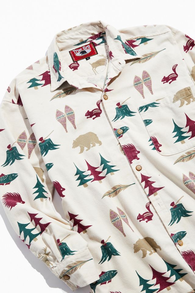 Vintage True Grit Outdoor Print Flannel Button-Down Shirt  #1