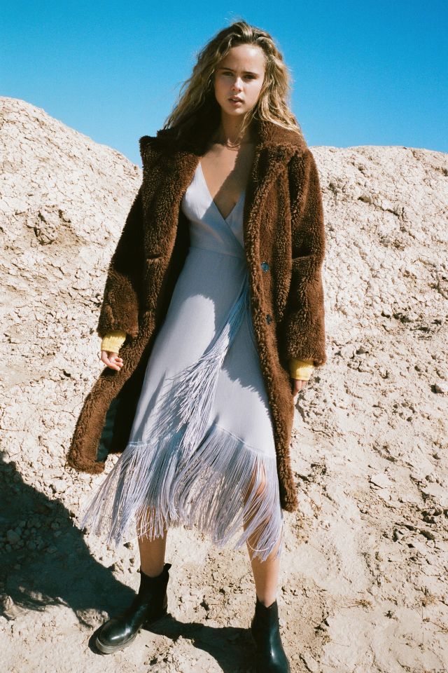 UO Pisa Fringe Wrap Midi Dress