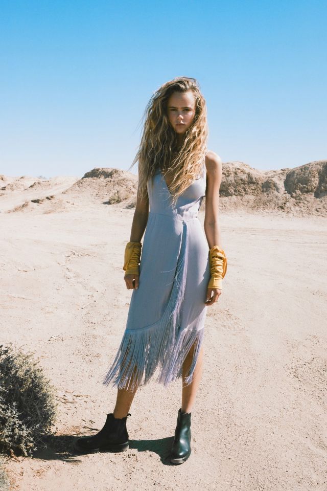 UO Pisa Fringe Wrap Midi Dress #1