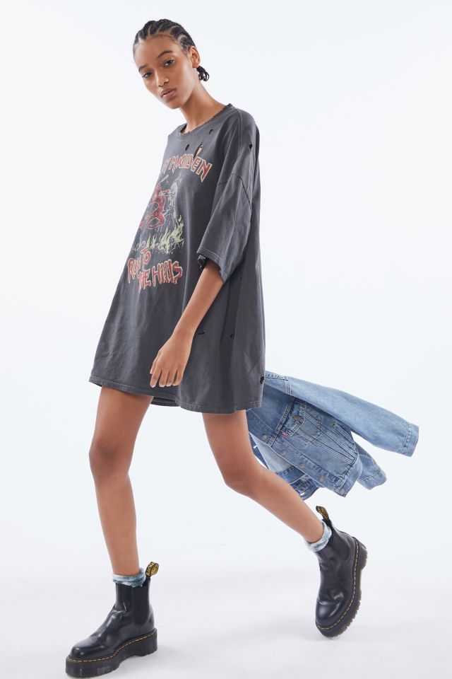 Urban Outfitters Iron Maiden Run To The Hills Distressed T-shirt Dress