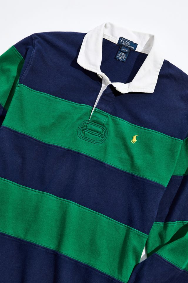 Vintage Polo Ralph Lauren Green And Navy Stripe Rugby Shirt #1