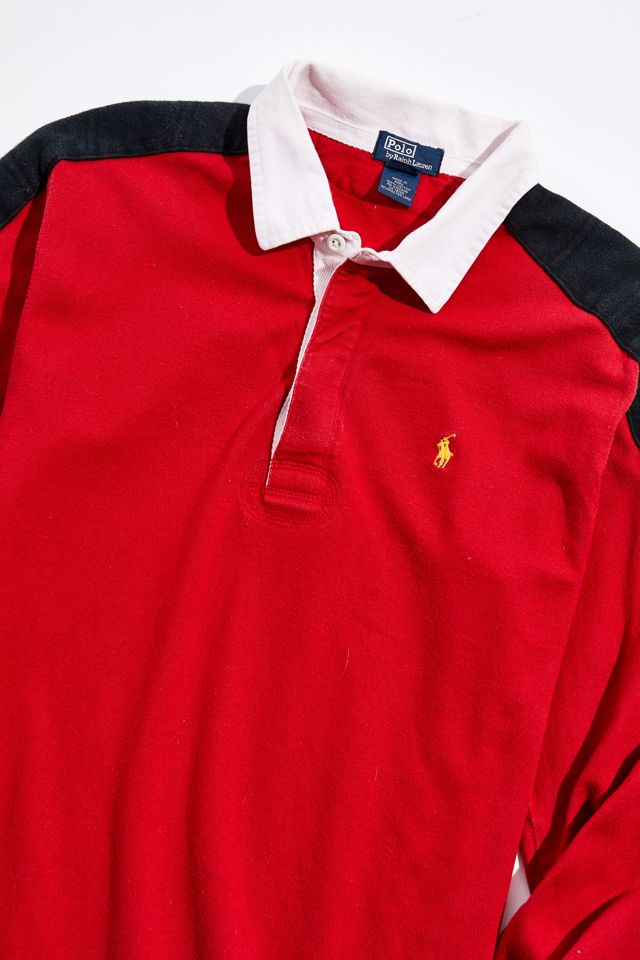 Vintage Polo Ralph Lauren Red Shoulder Patch Rugby Shirt | Urban Outfitters