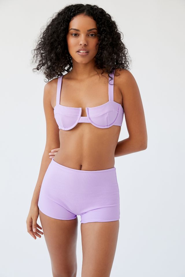 Aila Blue High-Waisted Boyshort Bikini Bottom