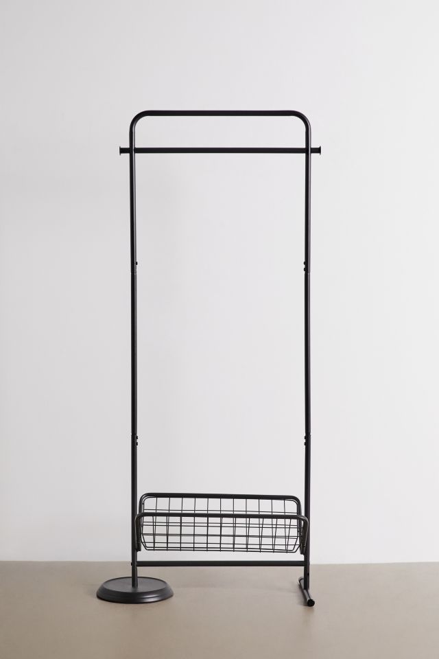 Black Steel Swivel Clothing Rack with Basket Shelf