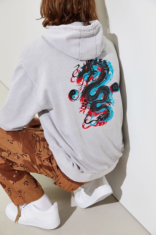 3D Dragon Overdyed Hoodie Sweatshirt