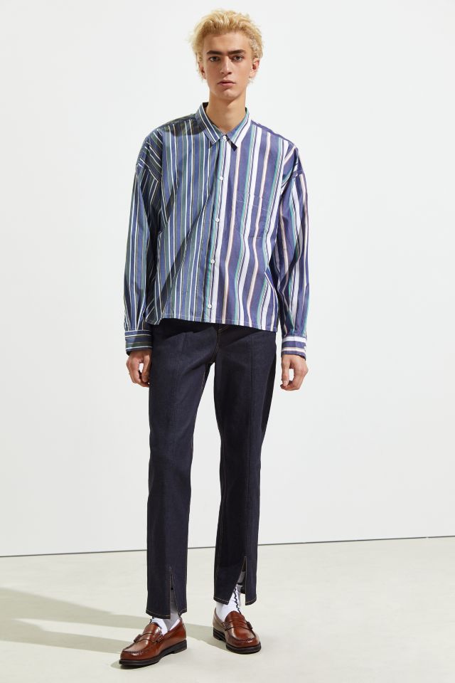 Monkey Time Stripe Cropped Button-Down Shirt  #1