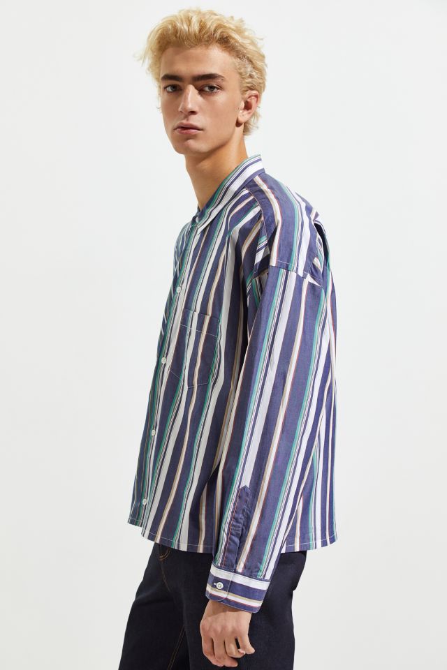 Monkey Time Stripe Cropped Button-Down Shirt  #4