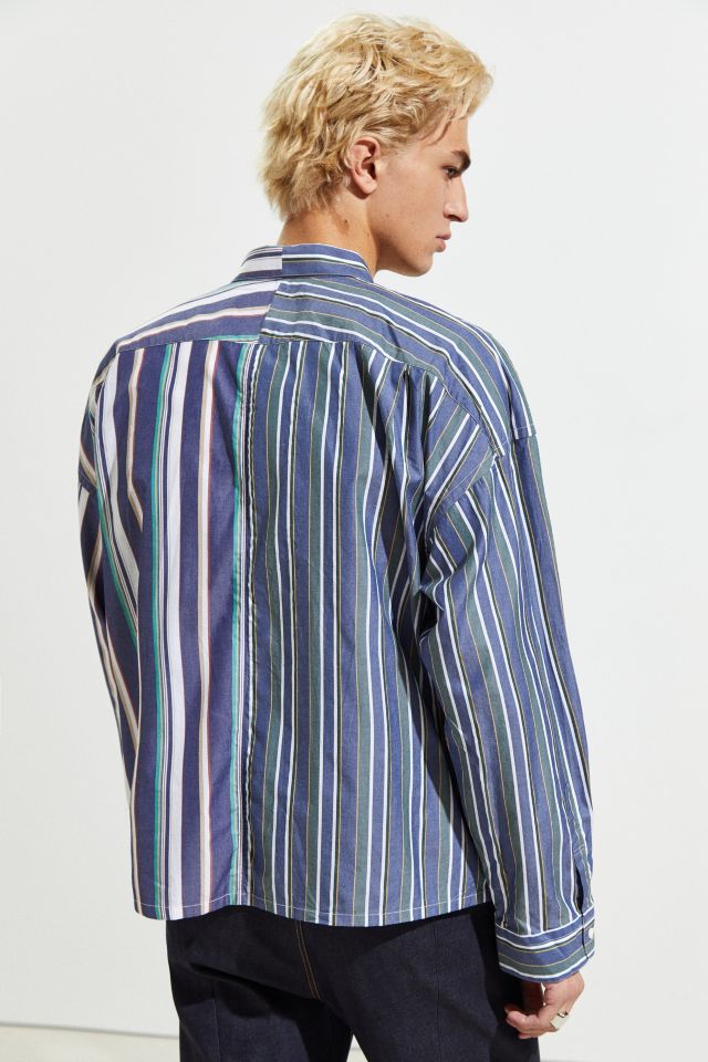 Monkey Time Stripe Cropped Button-Down Shirt  #5