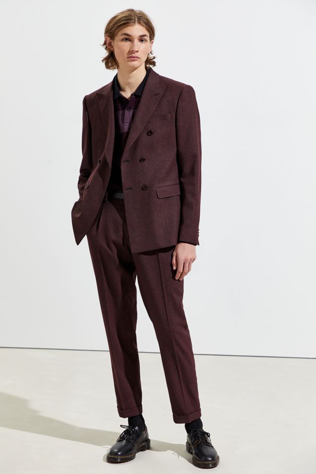 UO Herringbone Slim Fit Double Breasted Suit Blazer | Urban Outfitters