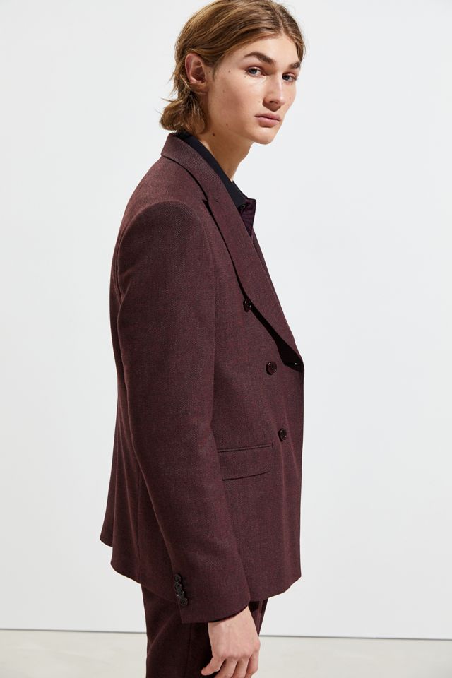 UO Herringbone Slim Fit Double Breasted Suit Blazer | Urban Outfitters