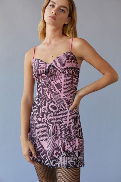 Urban Outfitters Uo Elodie Printed Mesh Mini Dress In Light Grey