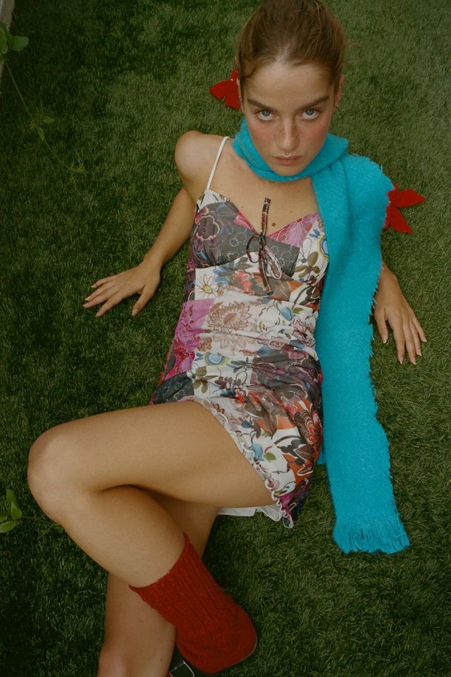 UO Elodie Printed Mesh Mini Dress