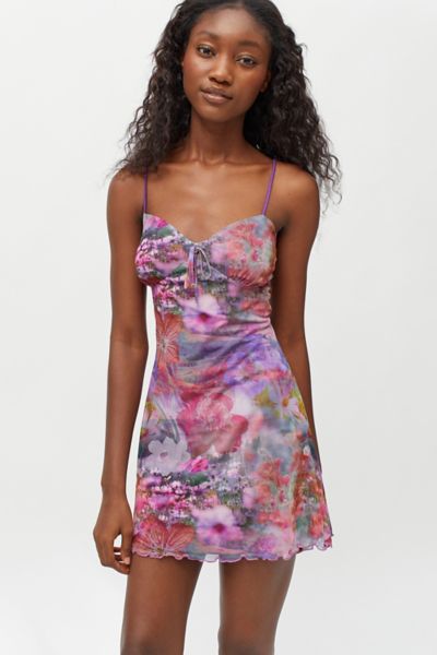 Urban Outfitters Uo Elodie Printed Mini Dress In Purple Multi