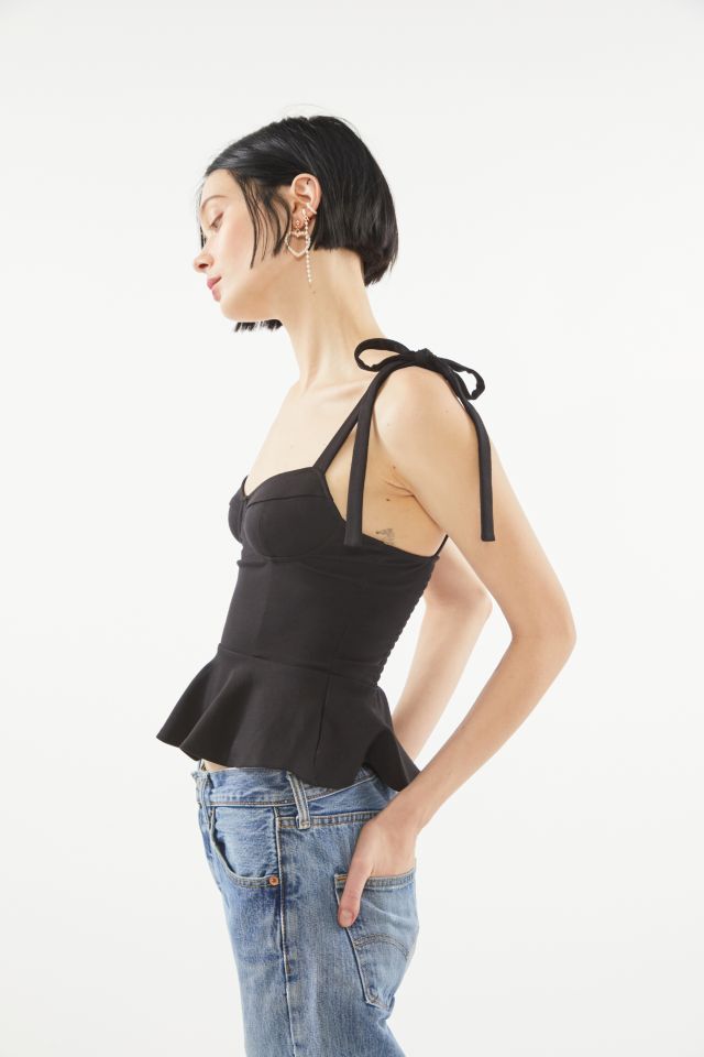 UO Bustier Tie-Shoulder Peplum Top