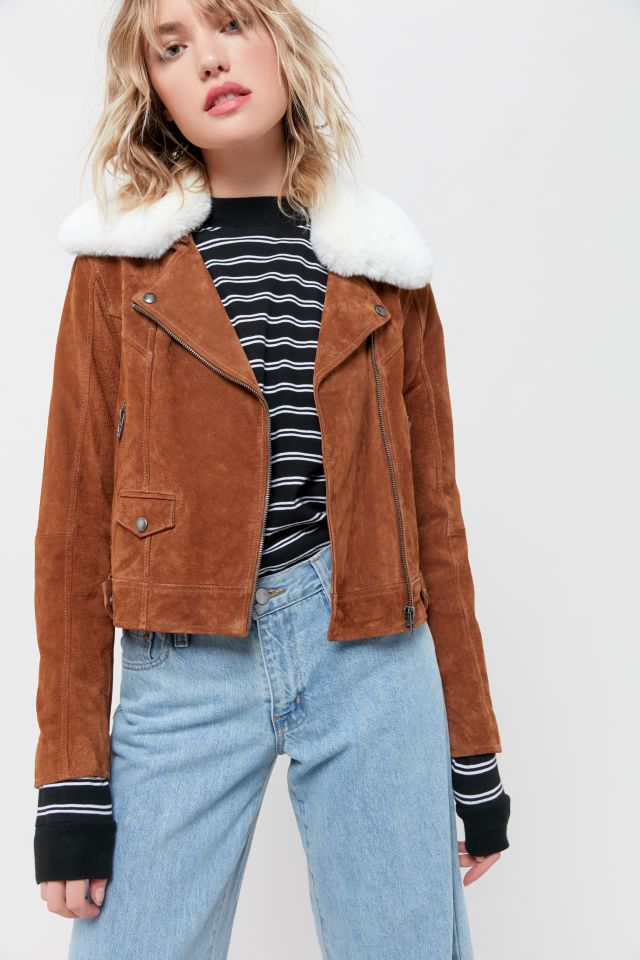 BLANKNYC Alder Suede Faux Fur-Collar Moto Jacket #1