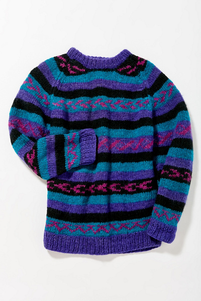Retro Geometric Striped Print Crew Neck Lace Up Oversized Sweater