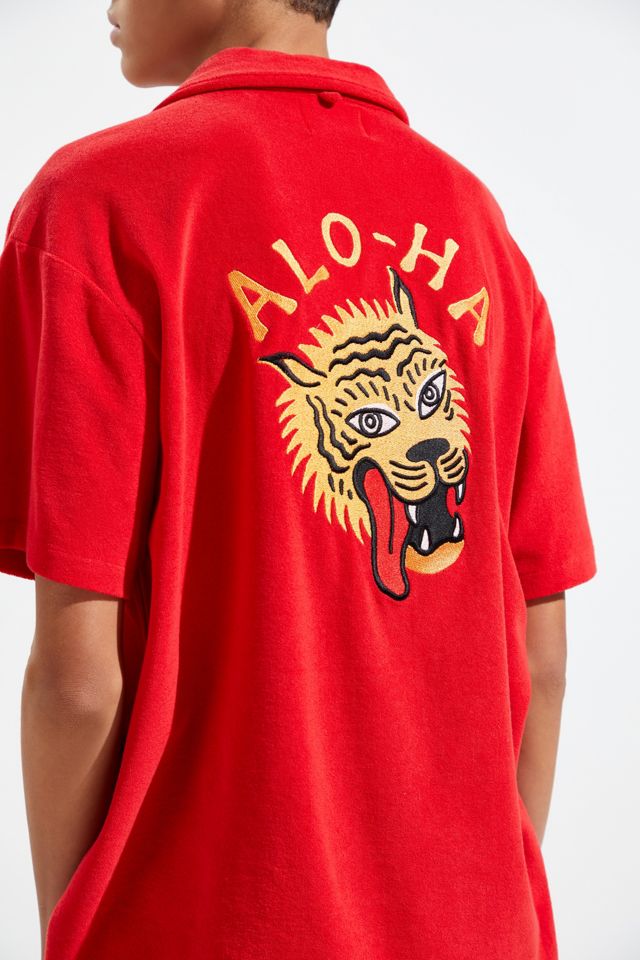 The Art Of Scribble Tiger Terry Cloth Short Sleeve Button-Down Shirt #5