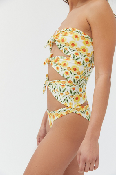 Maillot De Bain Une Pièce Martha Rey - Sans Bretelles, Noué, Taille L, Jaune - Neuf Avec étiquettes