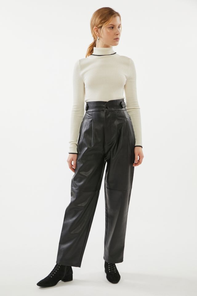 Rina Faux Leather Pleated High-Waisted Pant | Urban Outfitters