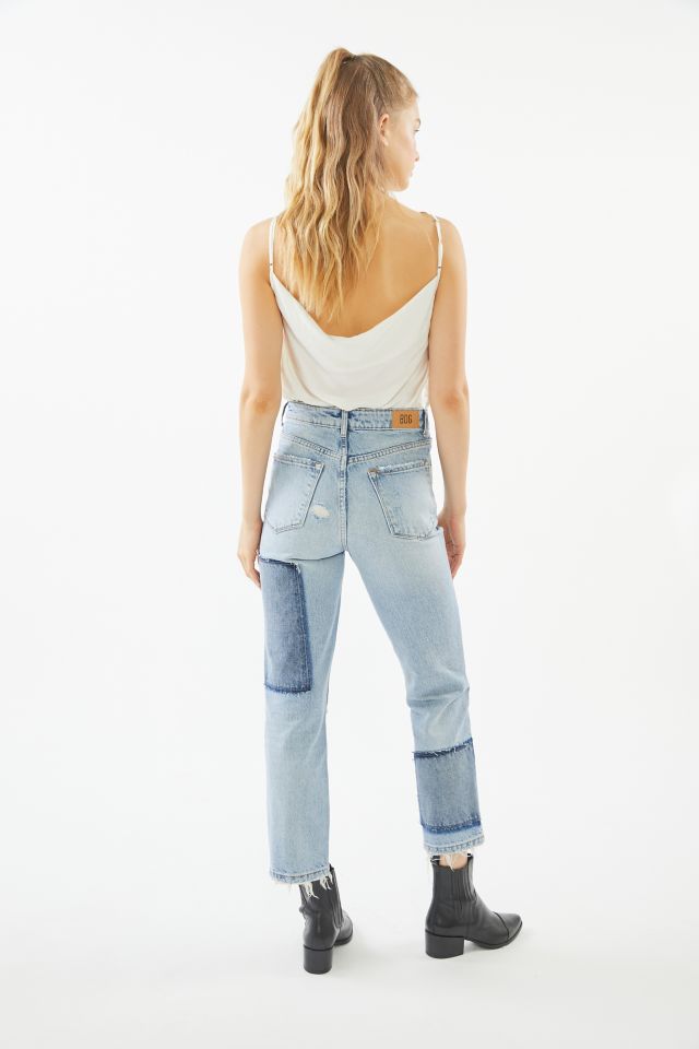 BDG High-Waisted Slim Straight Jean - Distressed Patchwork Denim #1