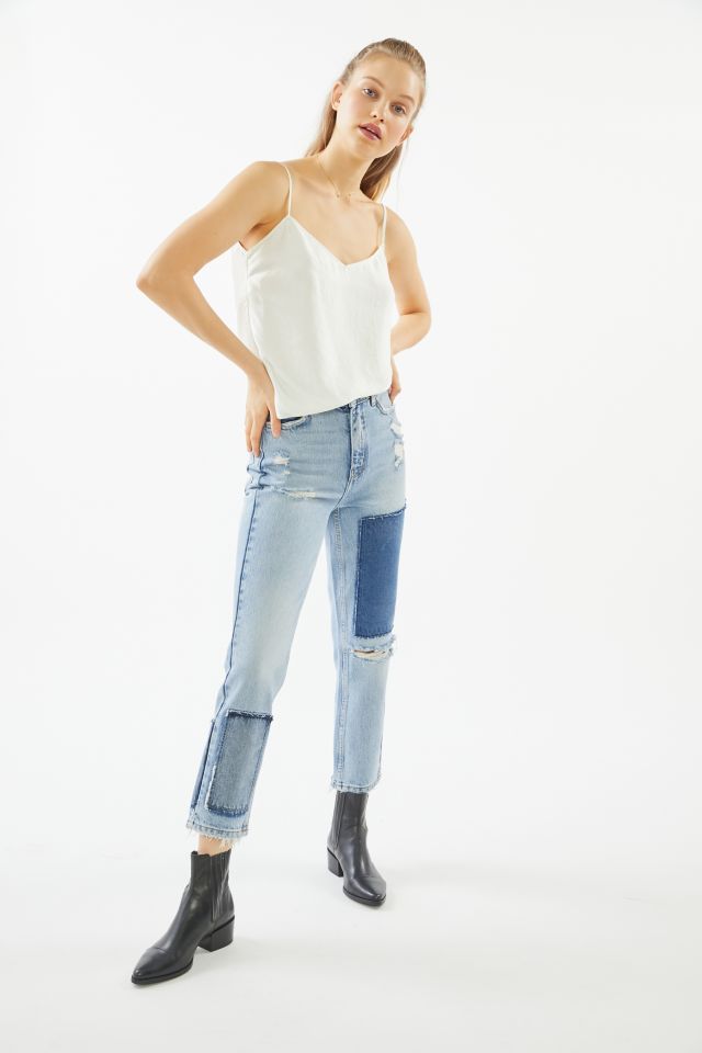 BDG High-Waisted Slim Straight Jean - Distressed Patchwork Denim #3
