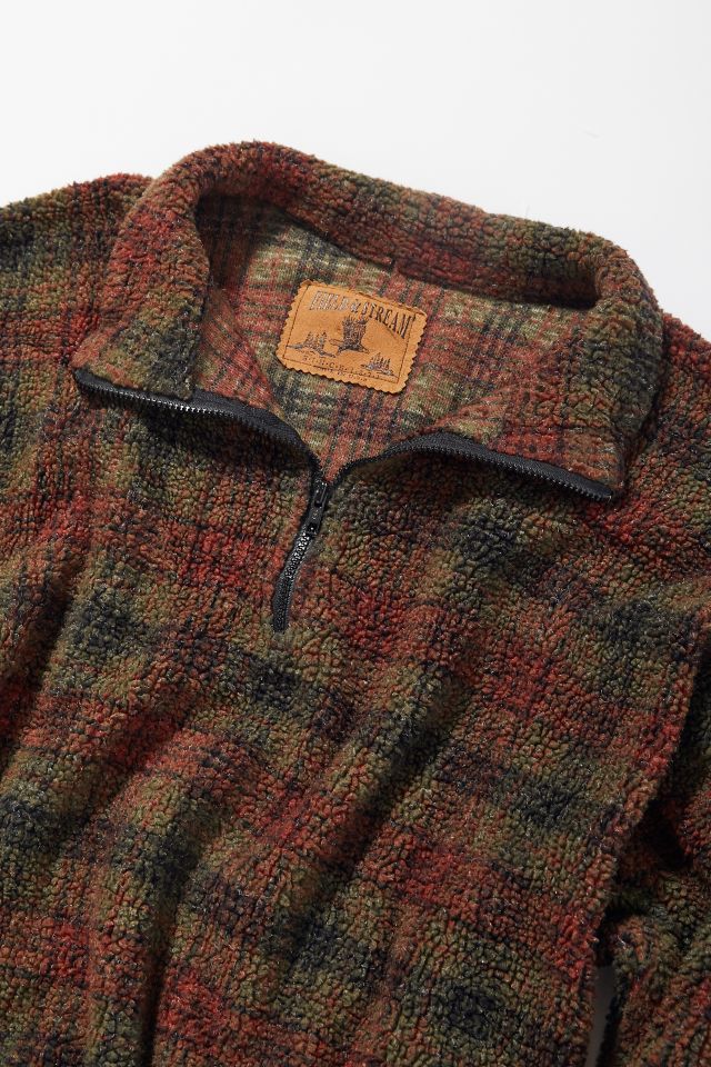 Vintage Brown Plaid Fleece Half-Zip Jacket #1