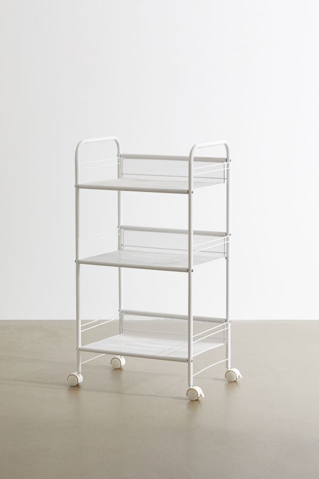 White 3-Tier Steel Wire Rolling Storage Cart with Lockable Casters
