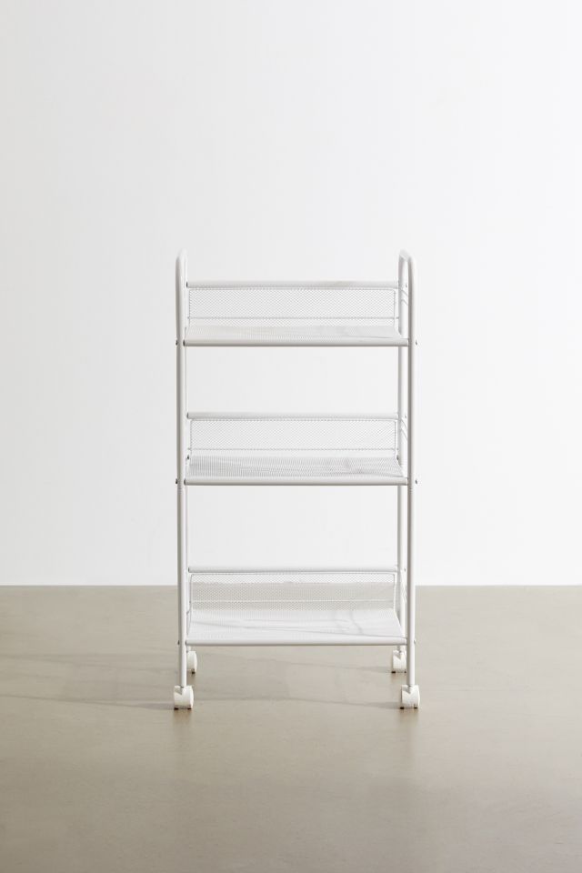 White 3-Tier Steel Wire Rolling Storage Cart with Lockable Casters