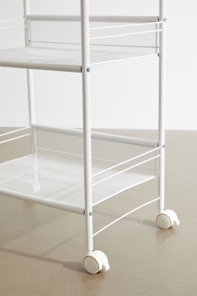 White 3-Tier Steel Wire Rolling Storage Cart with Lockable Casters