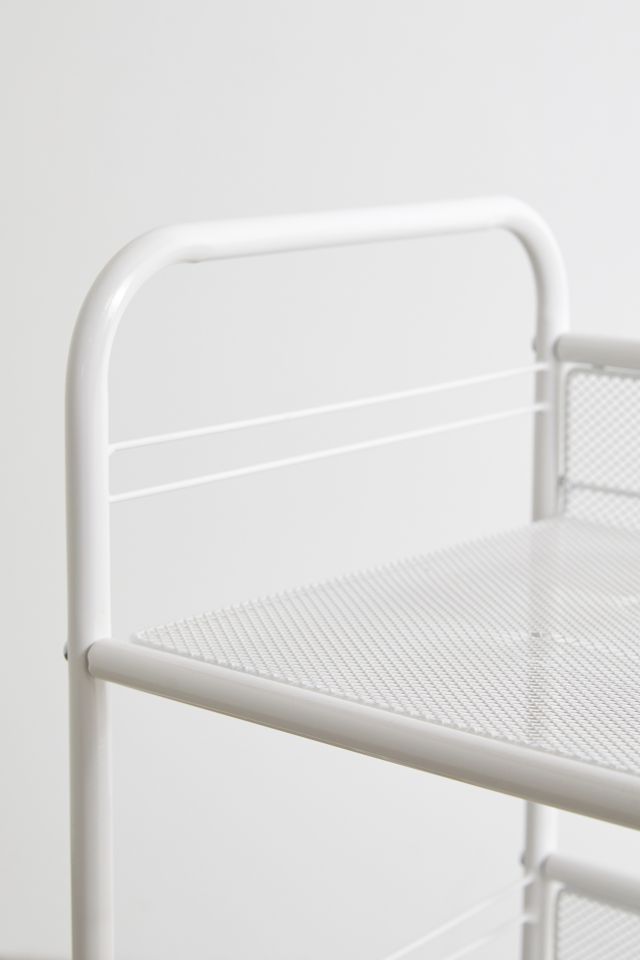 White 3-Tier Steel Wire Rolling Storage Cart with Lockable Casters