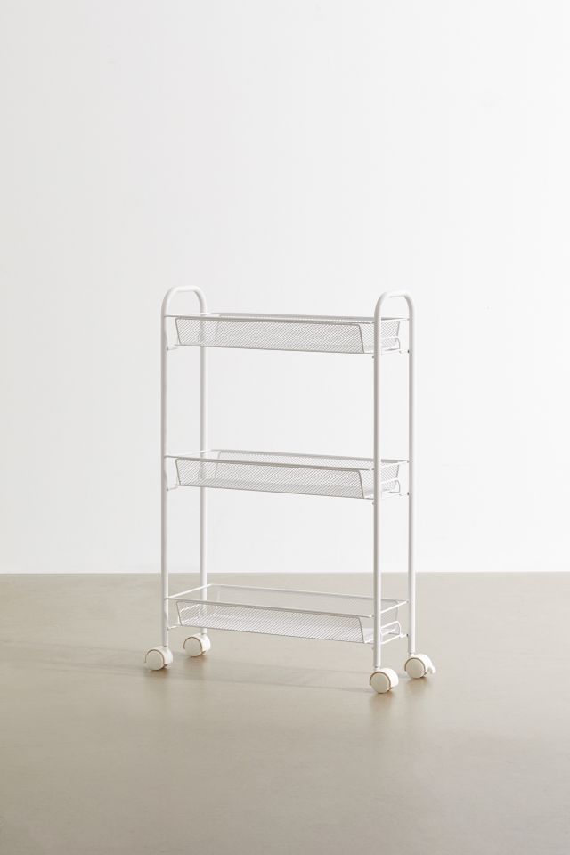 Slim White 3-Tier Wire Mesh Rolling Storage Cart