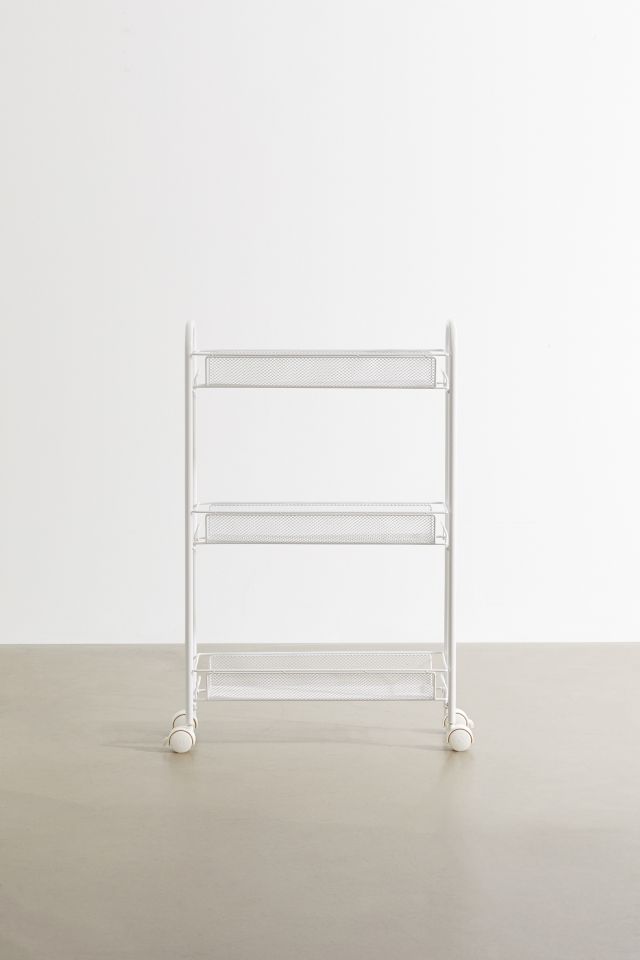 Slim White 3-Tier Wire Mesh Rolling Storage Cart