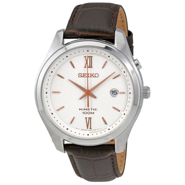 Seiko Kinetic White Dial Brown Leather Men s Watch SKA773 Urban