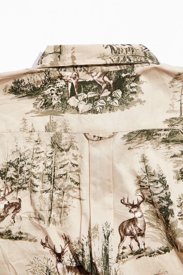 Vintage Woods And Water Deer Print Button-Down Shirt  #2
