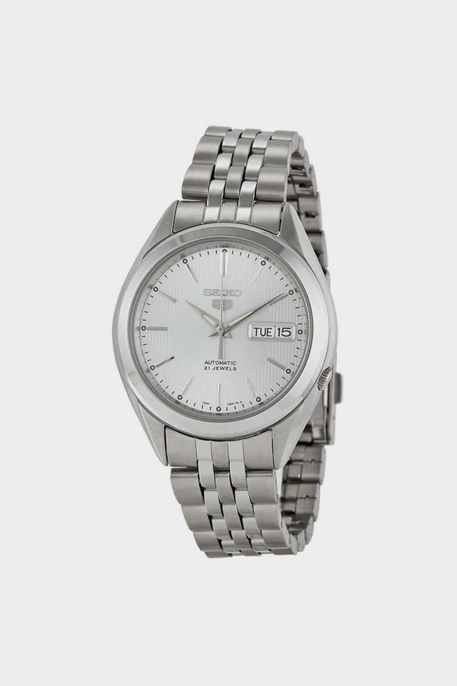 seiko 5 automatic silver dial men's watch snkl57