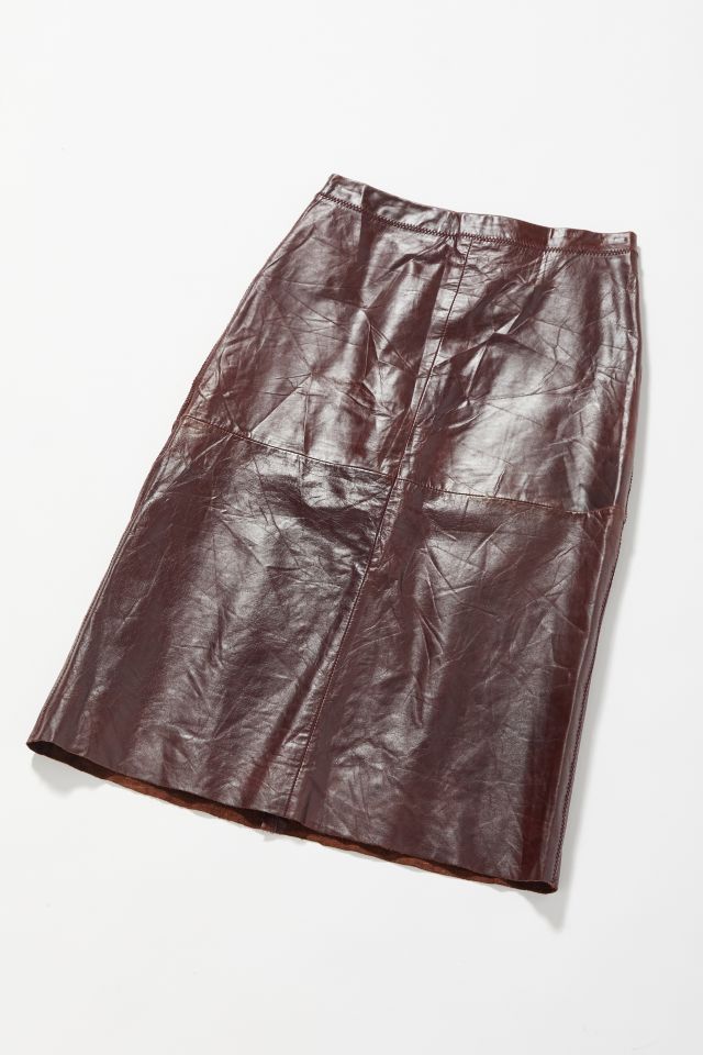 Vintage Dark Brown Leather Midi Skirt #1