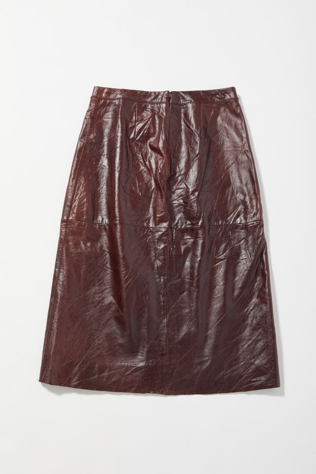Vintage Dark Brown Leather Midi Skirt #2