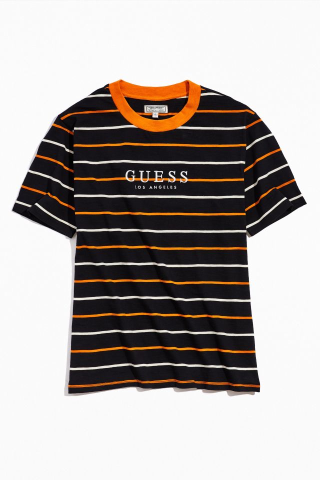 GUESS Stripe Embroidered Text Tee 