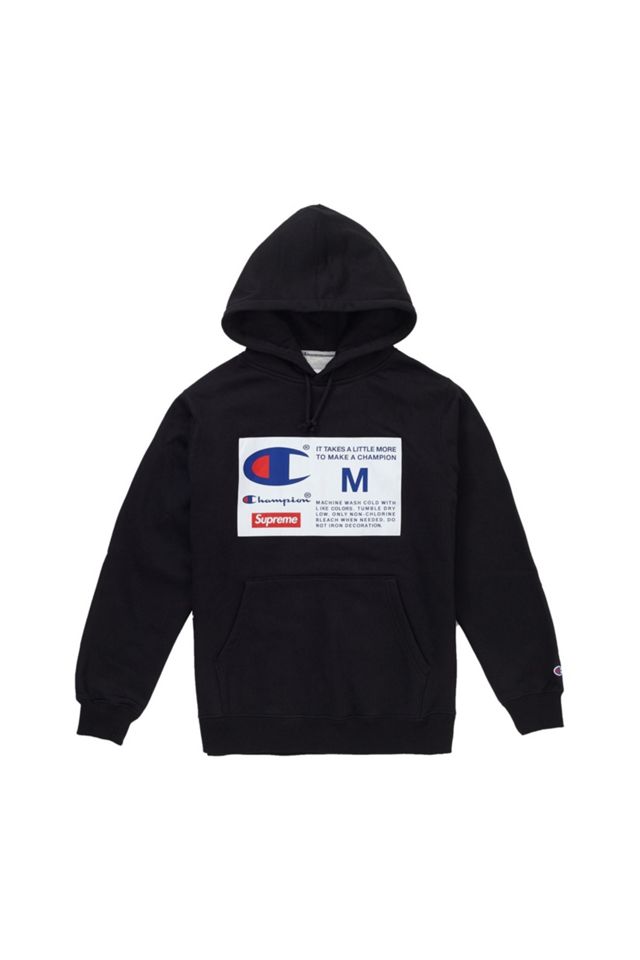 Supreme Champion Label Hooded Sweatshirt - Black | Urban Outfitters