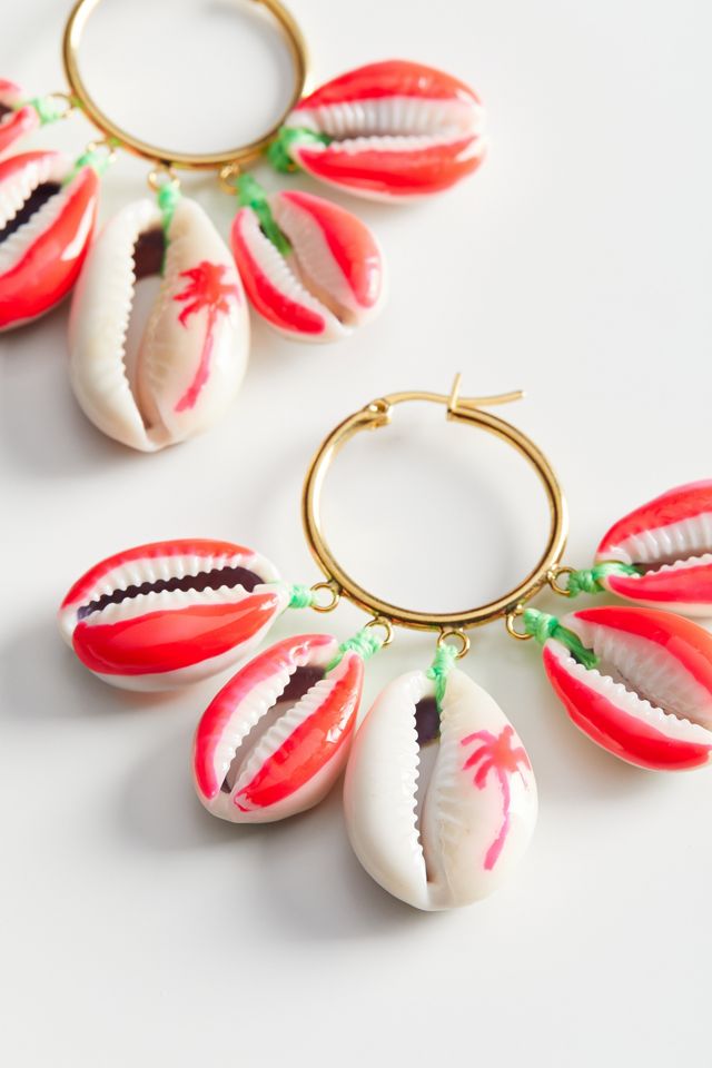 Venessa Arizaga Palm Tree Mini Shell Charm Hoop Earring #2