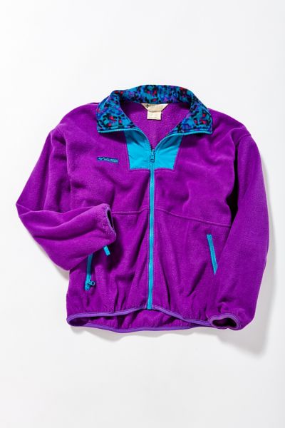Vintage Columbia Womens Small Jacket Patterned Fleece Teal Purple
