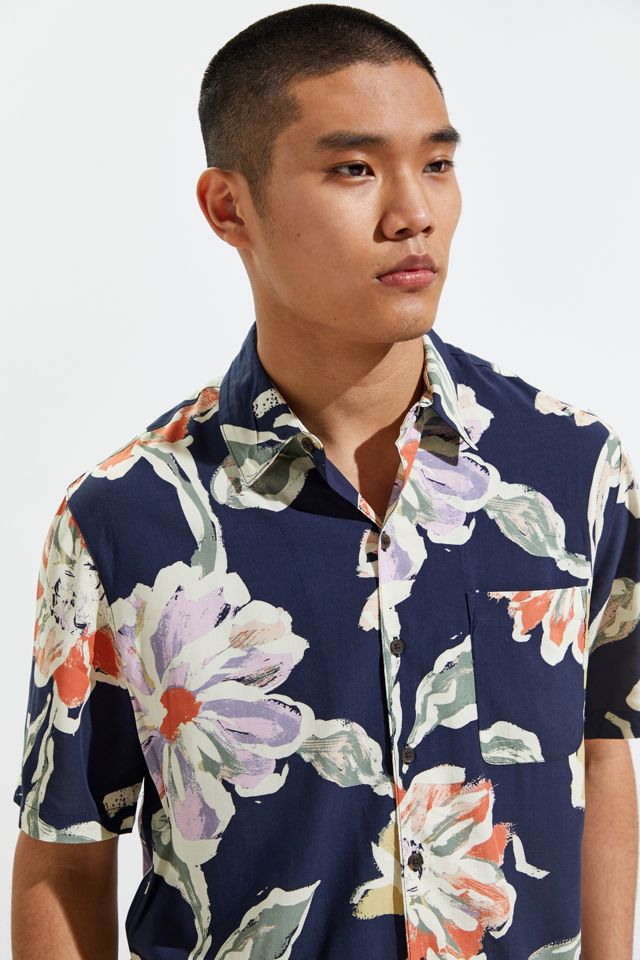 UO Painted Floral Rayon Short Sleeve Button-Down Shirt #3