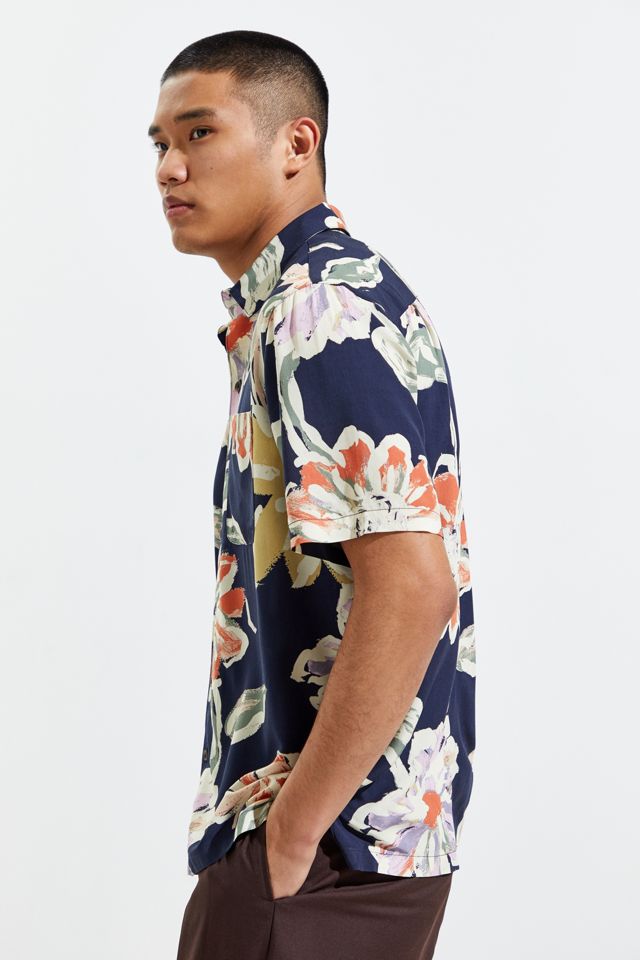 UO Painted Floral Rayon Short Sleeve Button-Down Shirt #4