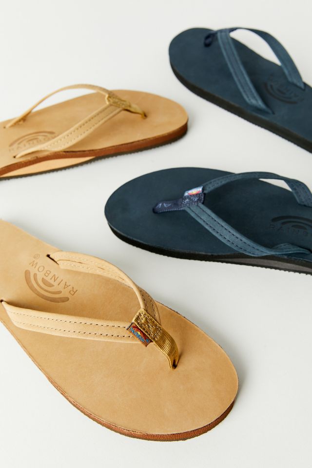 Rainbow Narrow Strap Single-Layer Leather Flip-Flop