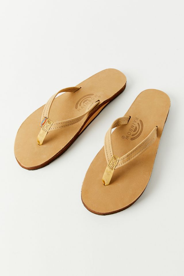 Rainbow Narrow Strap Single-Layer Leather Flip-Flop