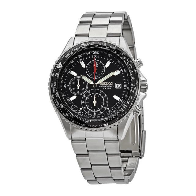 Seiko Flightmaster Chronograph Quartz Black Dial Watch SND253P1 | Urban ...